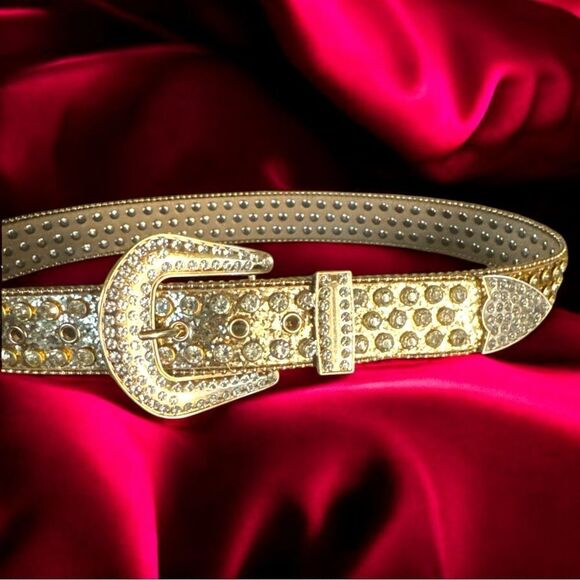 Gold Buckle Decorated Belt w/ White Studded Rhinestones l New main image 10